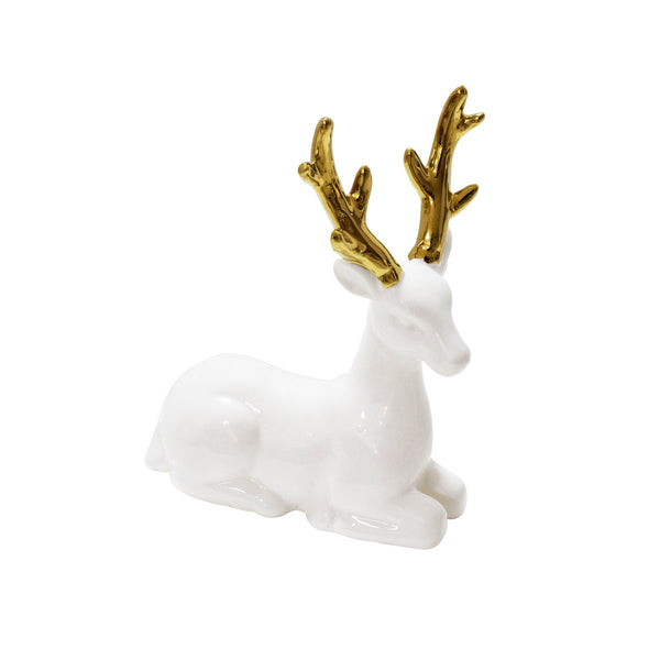 Renna seduta bianco e oro