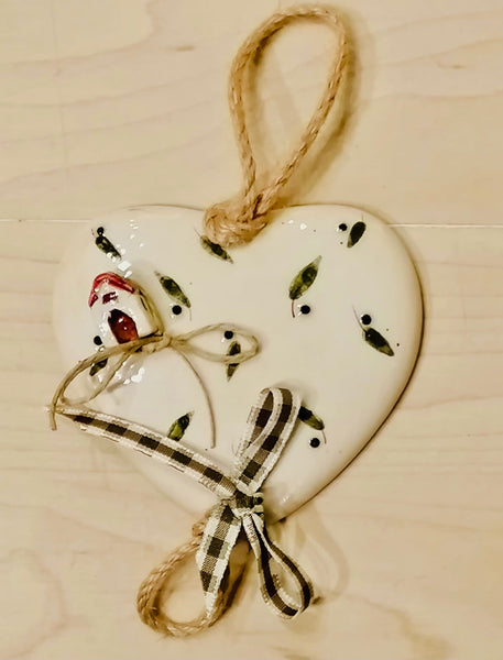 Cuore Piatto con Casetta Decoro Ulivo