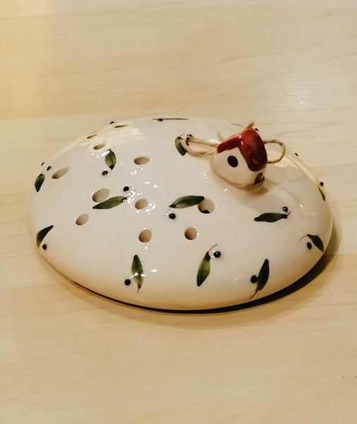 Portafiore Piatto con Casetta Decoro Ulivo